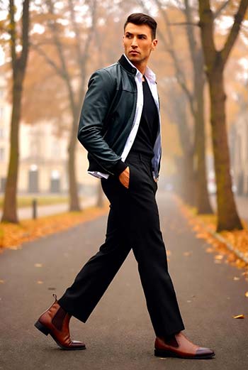 استایل شلوار راسته مشکی با یوت چلسی 