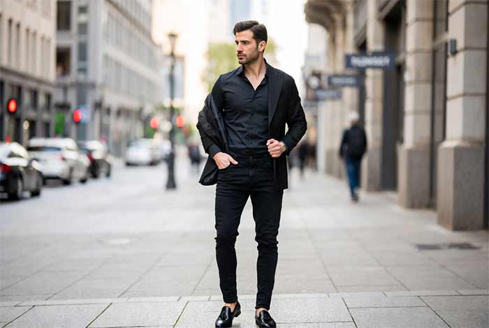 ترکیب نیمه‌رسمی با پیراهن سیاه