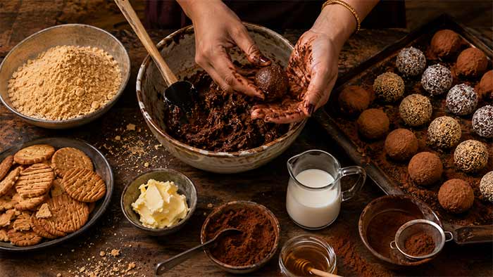 آشپزی توپک شعریه بدون شیر خشک با بیسکویت و کاکائو