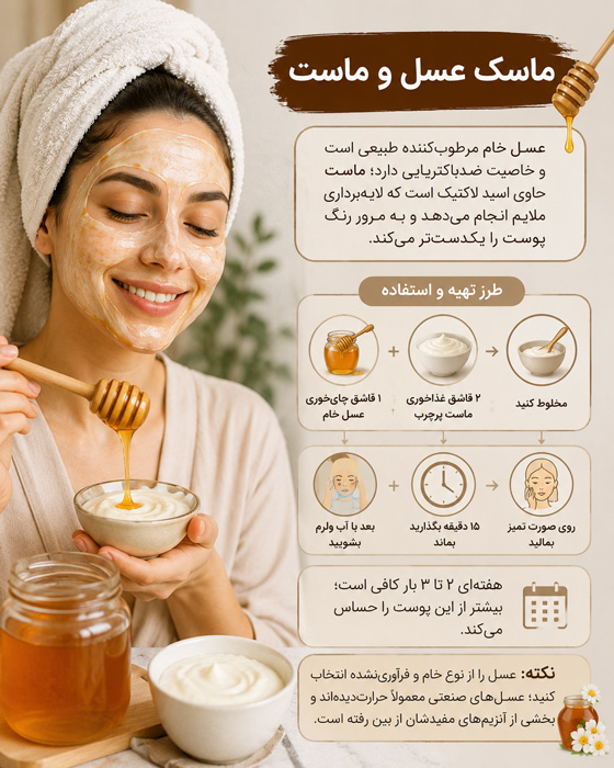 پوست ماسک عسل و ماست